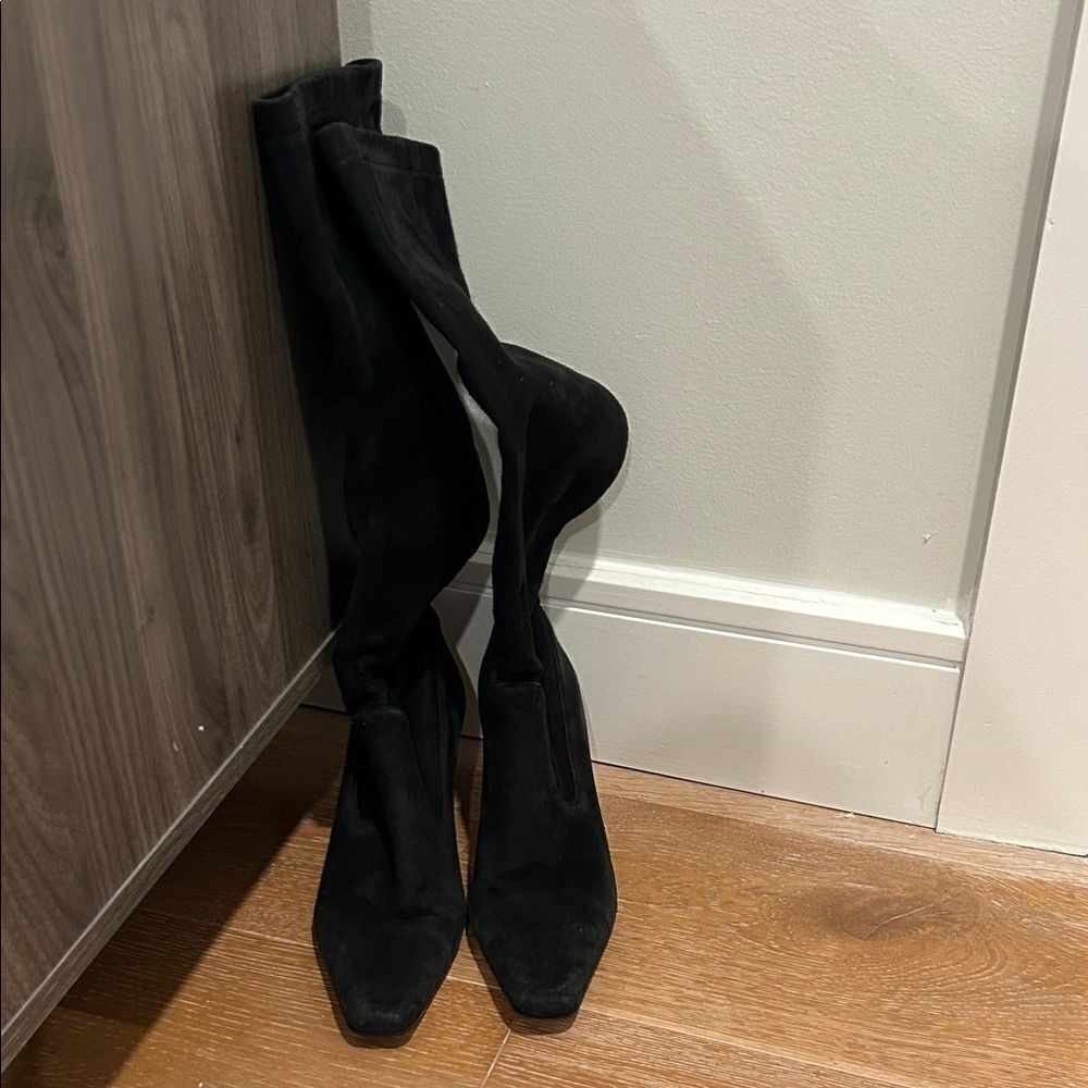 Cole Haan Black Knee Length pull on Suede Boots, Size 8